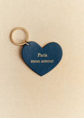 Porte-clé Coeur - Bleu marine "Paris mon amour"