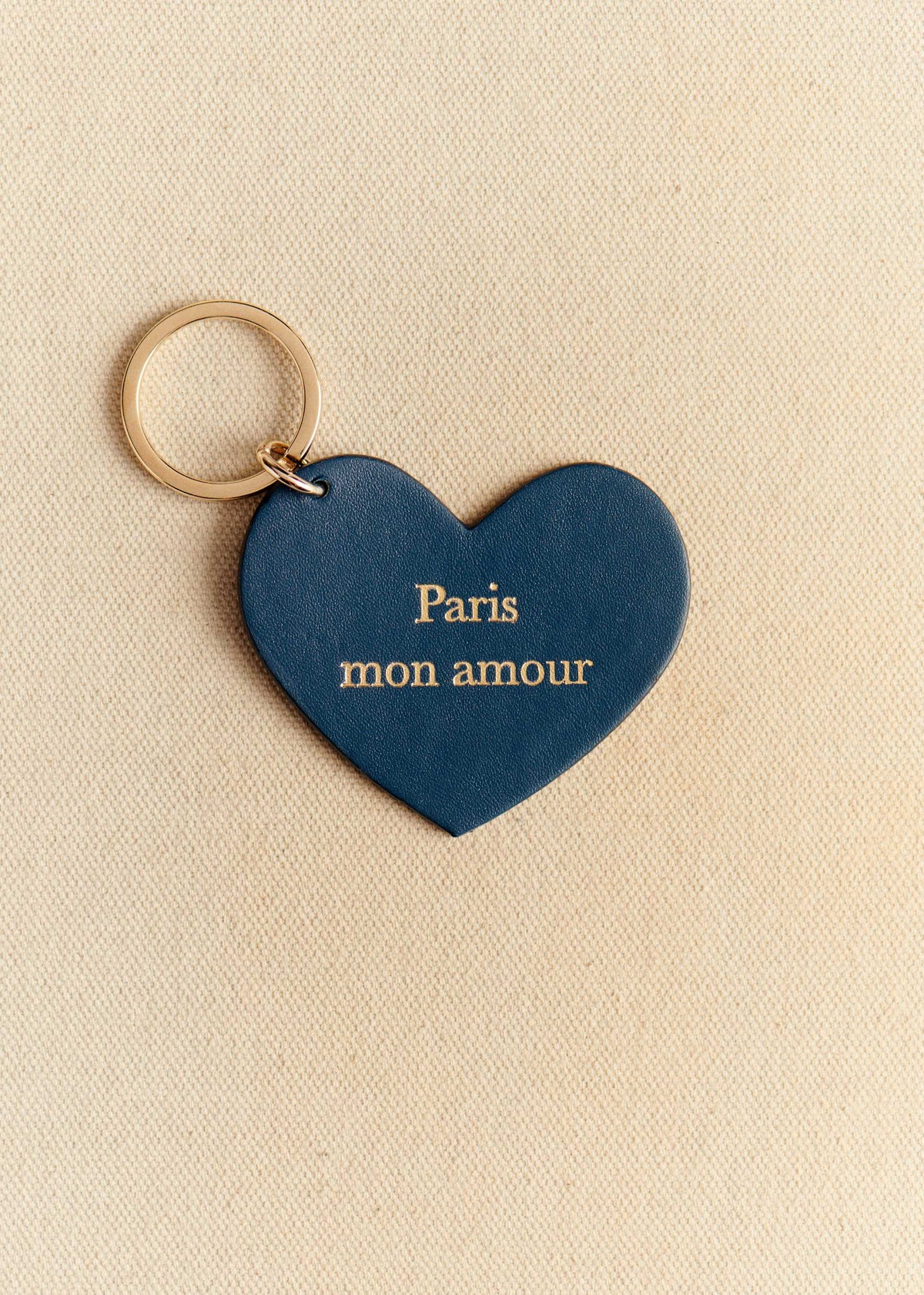 Porte-clé Coeur - Bleu marine "Paris mon amour"