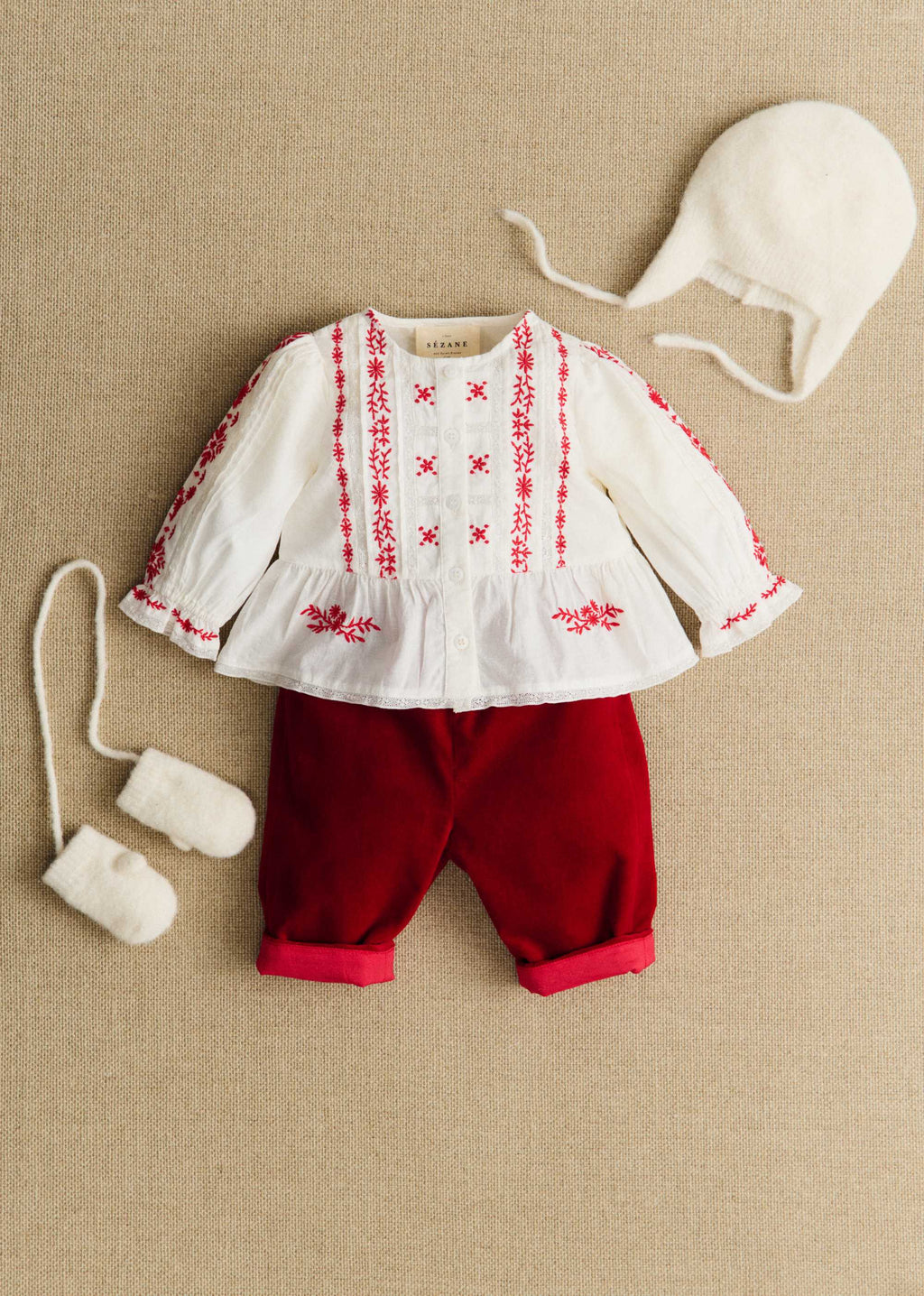 Chemise Charlina - Blanc / Broderie Rouge