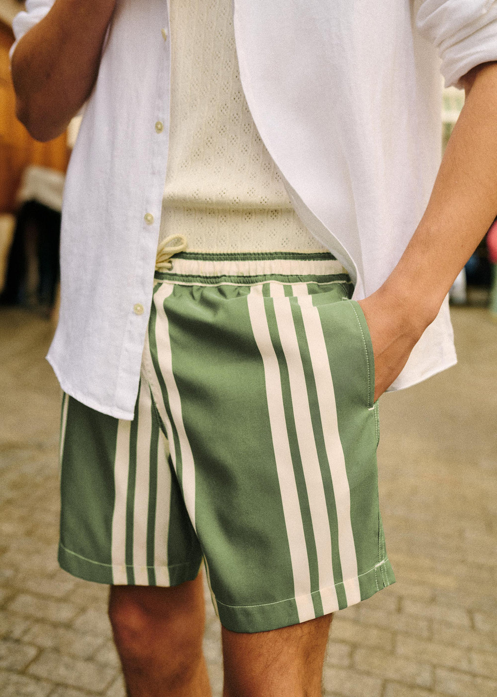 Maillot de bain Rob - Rayures Vert / Écru