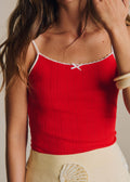 Top Jina - Pointelle Rouge Détails Crème