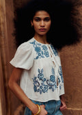 Chemise Alixia - Broderie placée Bleu Ocre Fond Ecru