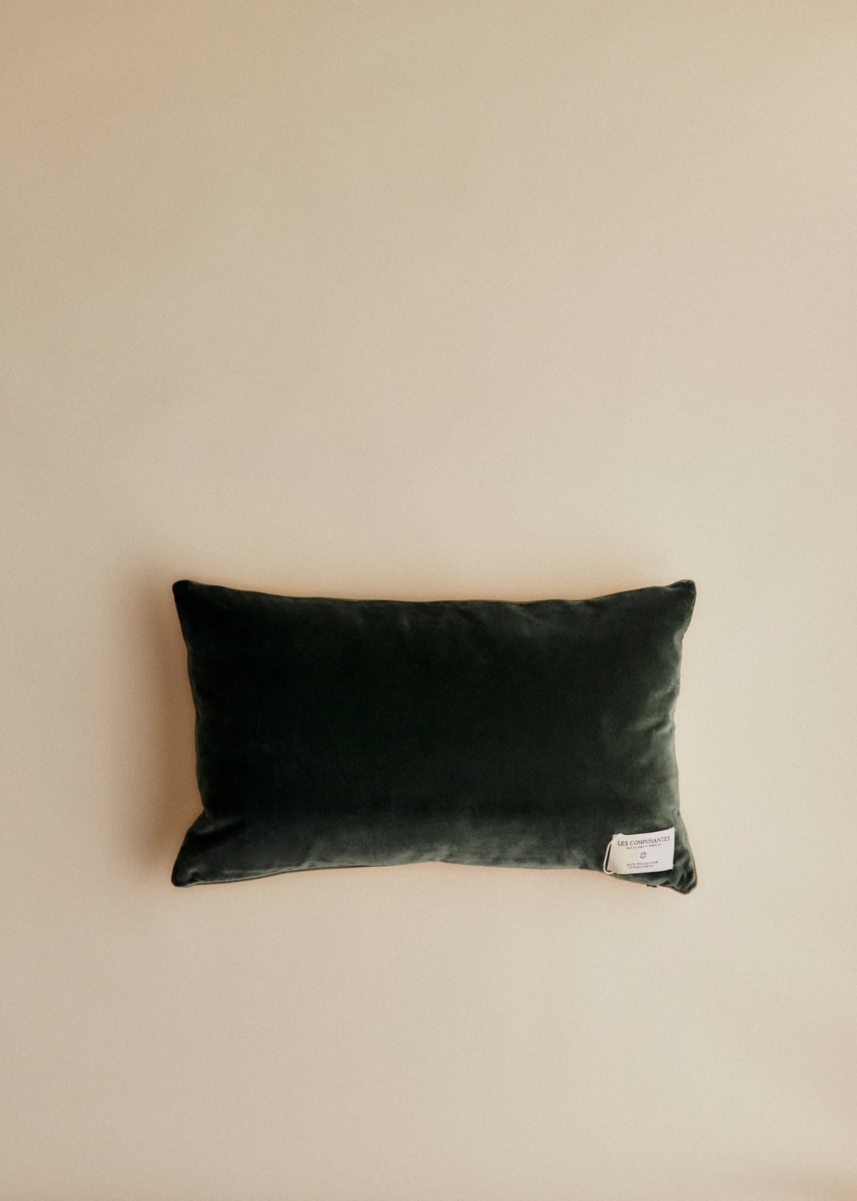 Coussin vintage velours céladon foncé - Petit modèle - Imprimé Fleurs de Chardon