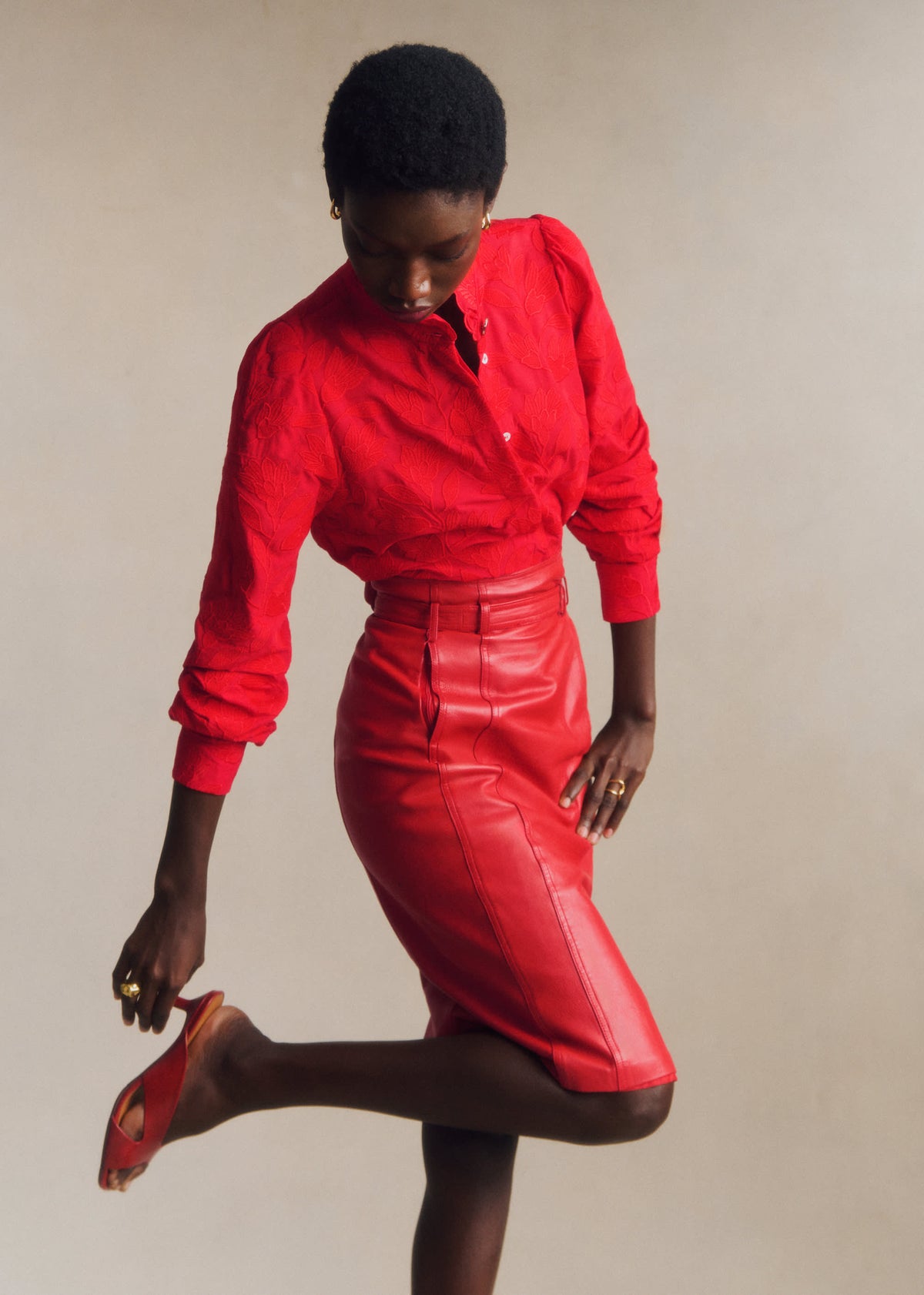 Chemise Ambre - Broderie Unie Rouge Vif