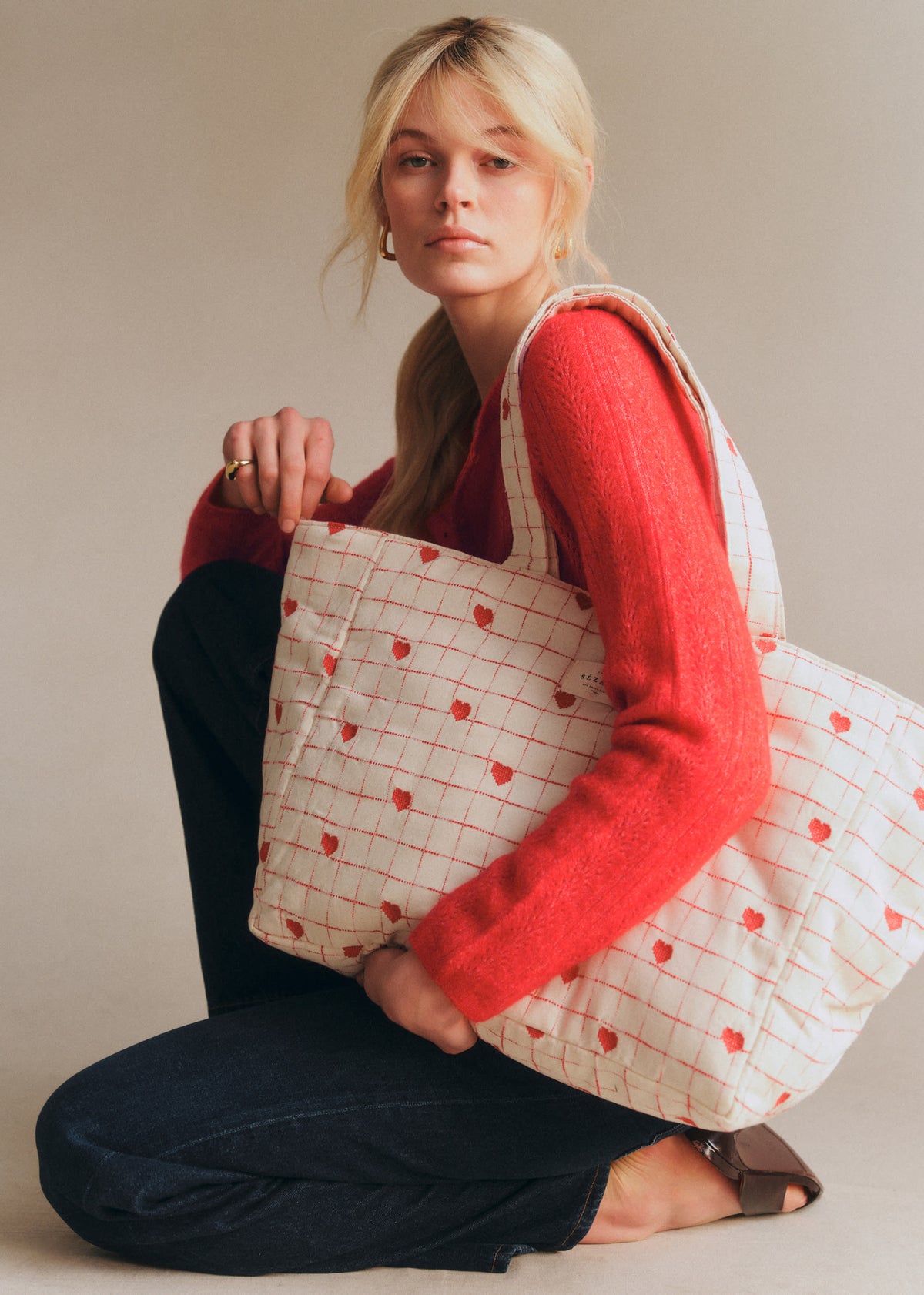 Cabas - Broderie Coeurs Rouges