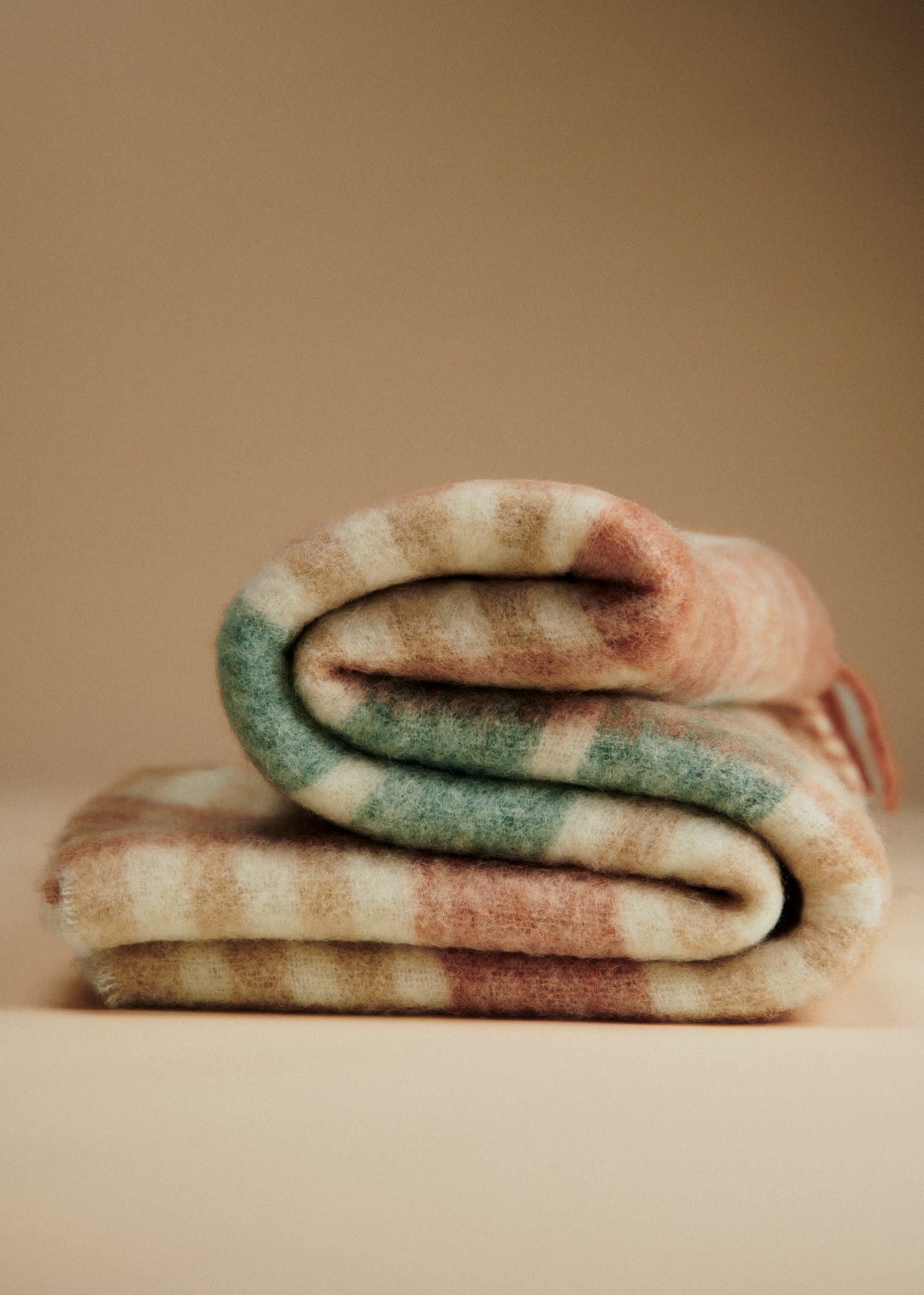 Plaid en mohair - Quadrillage sauge et caramel