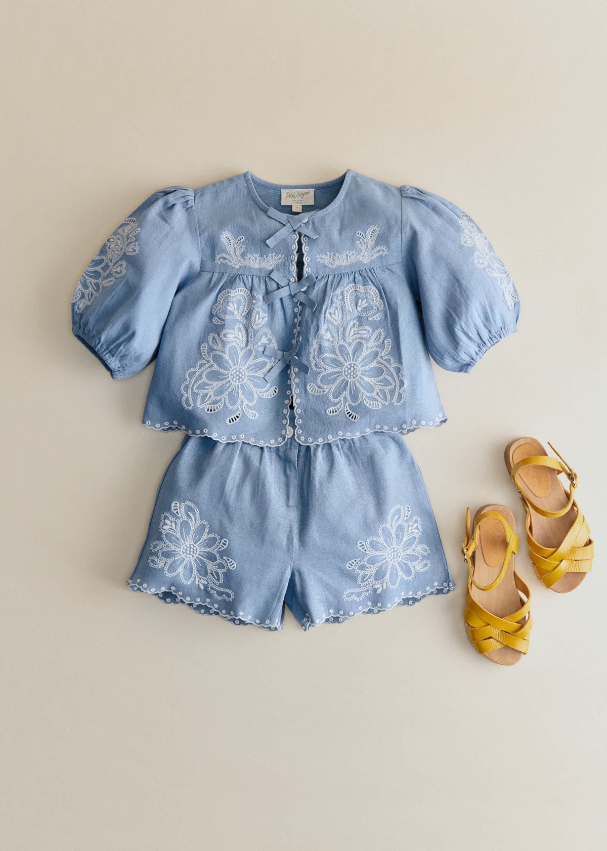 Short Ophélia - Bleu Vintage / Broderie Aurélia